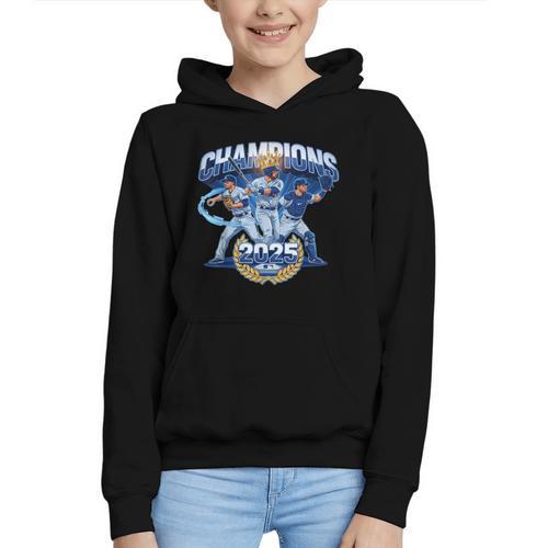Champions 2025 Baseball Retro Athletic Celebration Theme Graphic Youth Hoodie - Sportilla