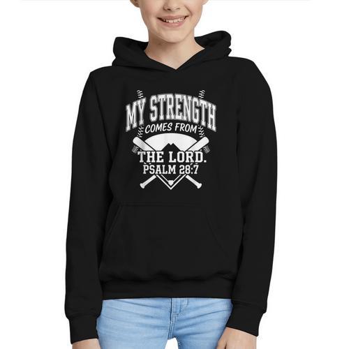 Christian Baseball My Strength Comes From The Lord Baseball Graphic Youth Hoodie - Sportilla