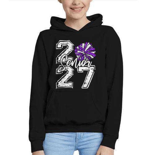Class Of 2027 Cheer Purple Senior 2027 Back To School Graphic Youth Hoodie - Savourry