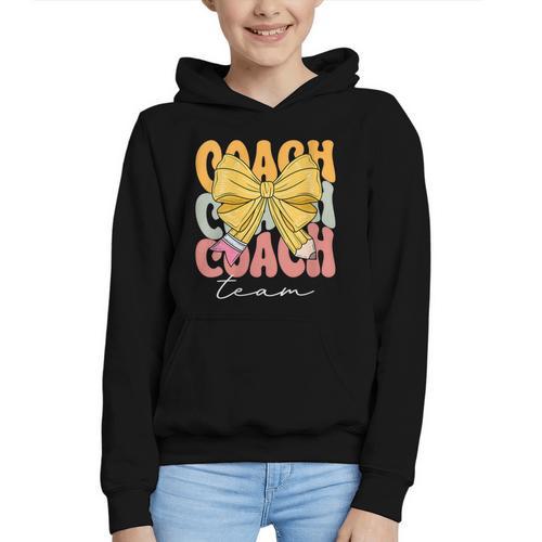 Coach Team Groovy Coquette Bow Cute Back To School Graphic Youth Hoodie - Savourry