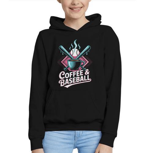 Coffee And Baseball Baseball Player Graphic Youth Hoodie - Sportilla