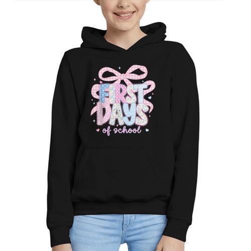 Coquette Bow Happy First Day Of School Back To School Retro Graphic Youth Hoodie - Savourry