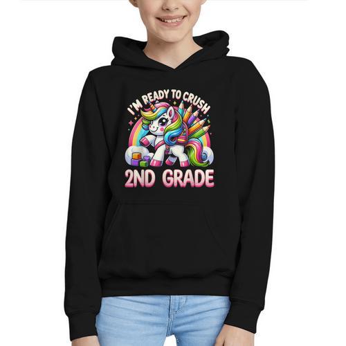 Crush 2nd Grade Girls Back To School Unicorn First Day Cute Graphic Youth Hoodie - Savourry