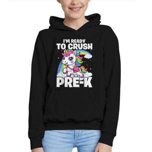 Crush Pre-K Girls Back To School Unicorn First Day Preschool Graphic Youth Hoodie - Savourry
