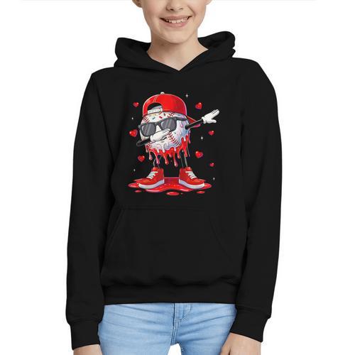 Dabbing Baseball Drip Ice Cream Youth Boy Valentines Day Graphic Youth Hoodie - Sportilla