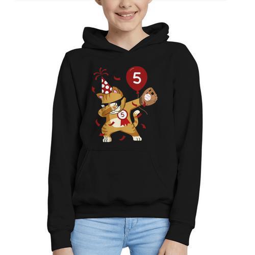 Dabbing Cool Cat Baseball 5th Birthday Graphic Youth Hoodie - Sportilla