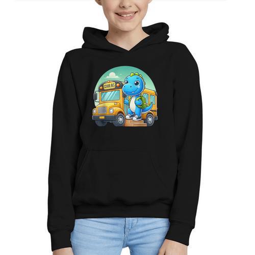 Dinosaur Kids Riding a Bus Back To School Ready To Crush Graphic Youth Hoodie - Savourry