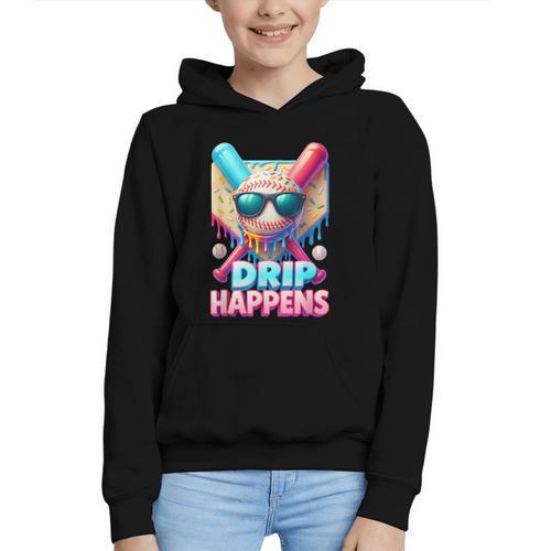 Drip Happens Baseball Ice Cream Bat And Ball With Sunglasses Graphic Youth Hoodie - Sportilla