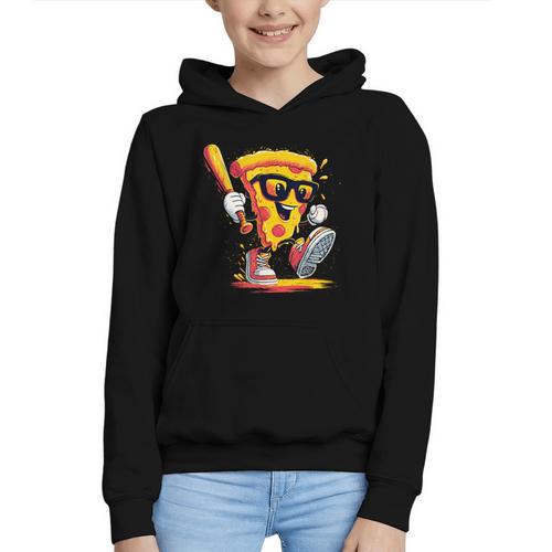 Drippy Pizza Baseball Slice Cartoon Sports Food Graphic Youth Hoodie - Sportilla