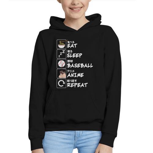 Eat Sleep Baseball Anime Repeat Japanese Otaku Graphic Youth Hoodie - Sportilla