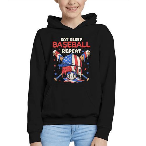 Eat Sleep Baseball Repeat Ice Cream Drip Crossed Bats Graphic Youth Hoodie - Sportilla