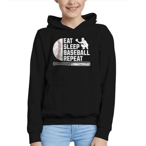 Eat Sleep Baseball Repeat Baseball Player Men Boys Graphic Youth Hoodie - Sportilla