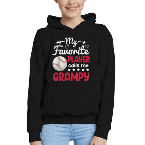 My Favorite Player Calls Me Grampy Baseball Grampy Graphic Youth Hoodie - Sportilla