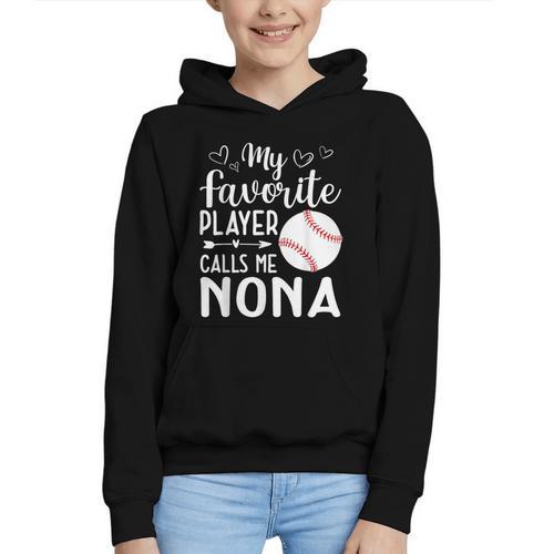 My Favorite Player Calls Me Nona Baseball Player Graphic Youth Hoodie - Sportilla