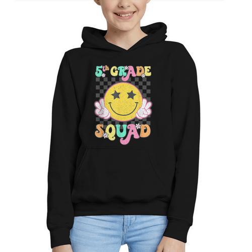 Fifth Grade Squad Smile Retro Back To School 5th Grade Graphic Youth Hoodie - Savourry