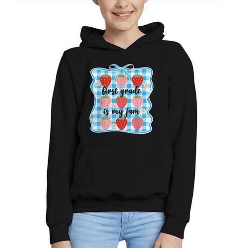 First Grade Is My Jam Strawberry 1st Grade Back To School Graphic Youth Hoodie - Savourry