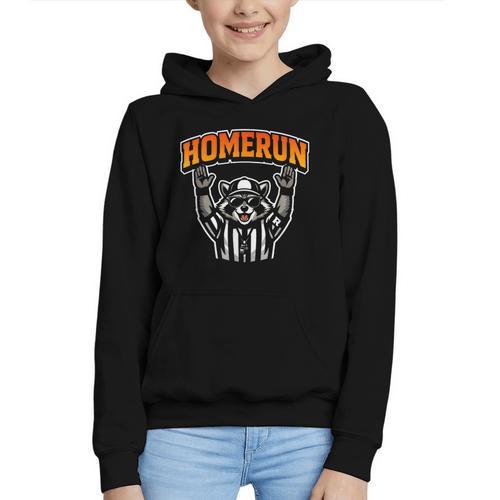 Football Referee Touchdown Baseball Homerun Raccoon Graphic Youth Hoodie - Sportilla