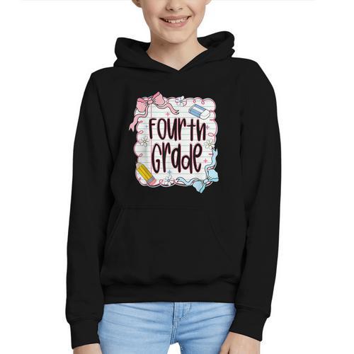 Fourth Grade Back To School For Girls Pink Notebook Graphic Youth Hoodie - Savourry