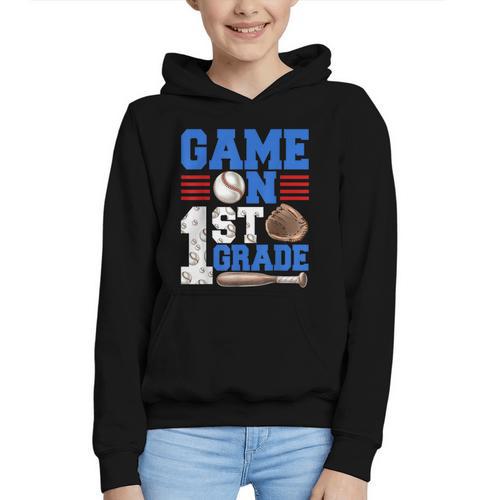 Game On First Grade Boy Baseball Back To School Graphic Youth Hoodie - Savourry