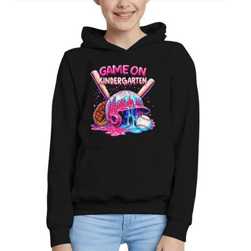 Game Kindergarten Baseball Ice Cream Drip On Back To School Graphic Youth Hoodie - Sportilla
