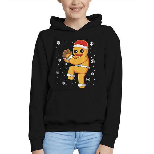 Gingerbread Man Baseball Christmas Graphic Youth Hoodie - Sportilla