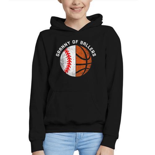 Granny Of Ballers Baseball Basketball Grandma Granny Graphic Youth Hoodie - Sportilla