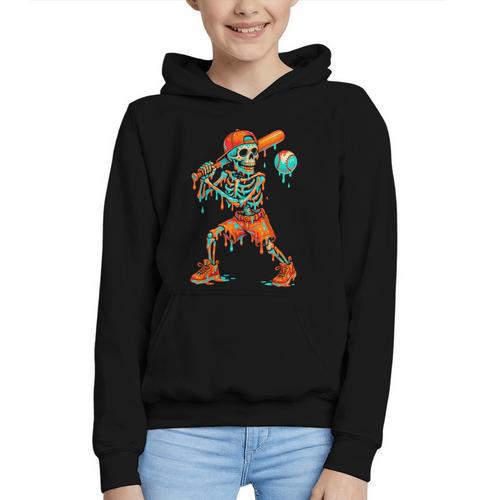 Halloween Baseball Skeleton Ice Cream Drip Baseball Boys Kid Graphic Youth Hoodie - Sportilla