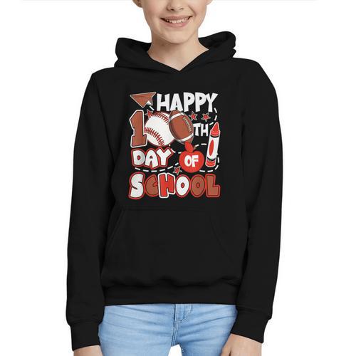 Happy 100 Days Of School Baseball Football PE Teacher Graphic Youth Hoodie - Sportilla