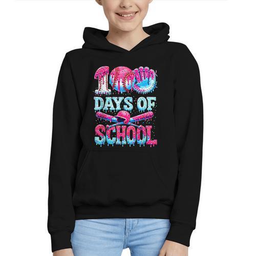 Happy 100 Days Of School Game Day Baseball Ice Cream Drip Graphic Youth Hoodie - Sportilla