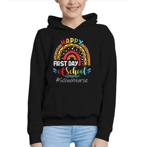 Happy First Day Of School Nurse Rainbow Back To School Graphic Youth Hoodie - Savourry