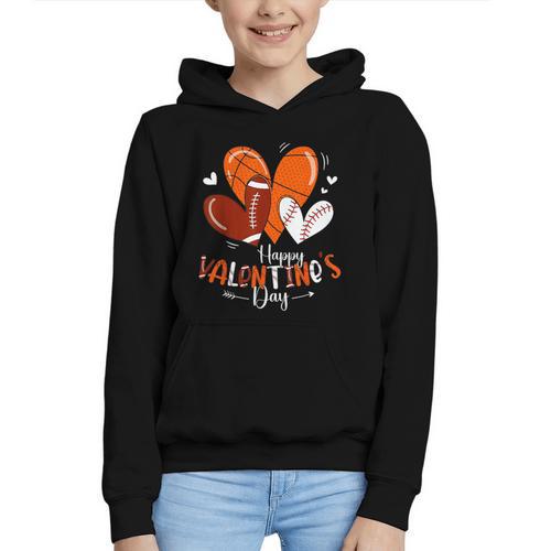 Happy Valentines Day Basketball Baseball Football Boys Graphic Youth Hoodie - Sportilla