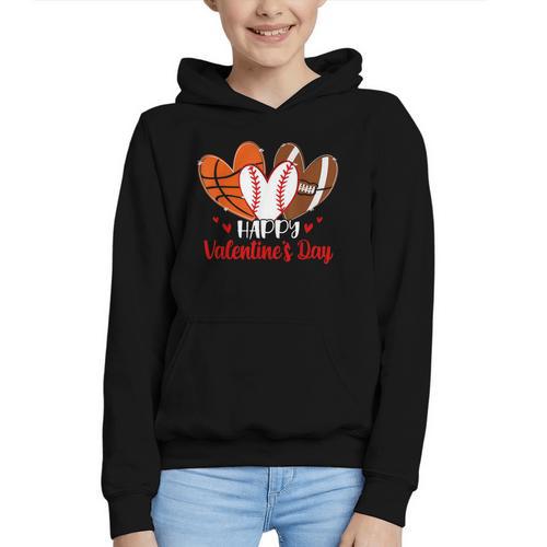 Happy Valentines Day Shirt Boys Basketball Baseball Football Graphic Youth Hoodie - Sportilla