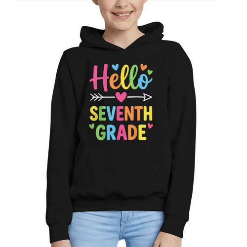 Hello Seventh 7TH Grade Back To School Kids Students Tee Graphic Youth Hoodie - Savourry
