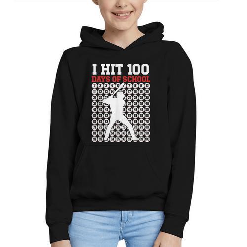 I Hit 100 Days Of School Baseball 100 Day Of School Graphic Youth Hoodie - Sportilla