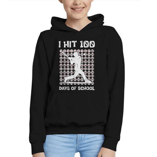 I Hit 100 Days Of School Baseball Player 100th Day Boys Kids Graphic Youth Hoodie - Sportilla