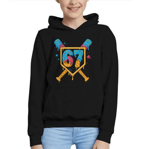 HUGvyn 67 Baseball Ice Cream Drip Six Seven Genz Alpha Slang Graphic Youth Hoodie - Sportilla