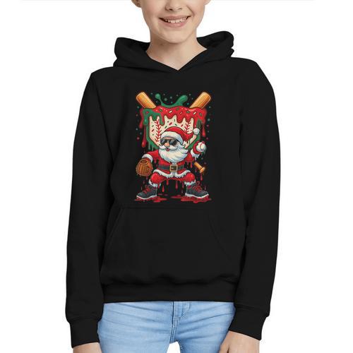 HUGvyn Santa Playing Baseball Ice Cream Drip Christmas Boys Graphic Youth Hoodie - Sportilla