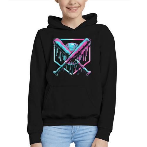 Ice Cream Baseball Drip Home Plate Bats Cool For Boys Youth Graphic Youth Hoodie - Sportilla