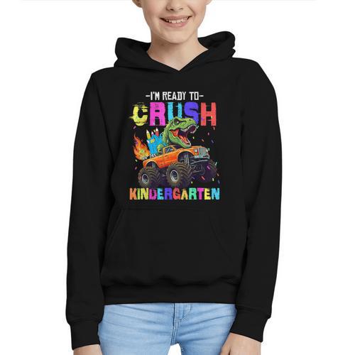 I'm Ready To Crush Kindergarten Dinosaur Dino Back To School Graphic Youth Hoodie - Savourry