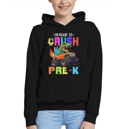 I'm Ready To Crush Pre-k Dinosaur Truck Back To School Boys Graphic Youth Hoodie - Savourry
