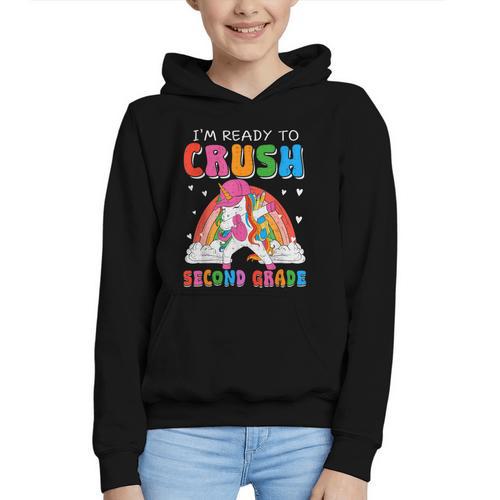 I'm Ready To Crush Second Grade Unicorn Back To School Girls Graphic Youth Hoodie - Savourry