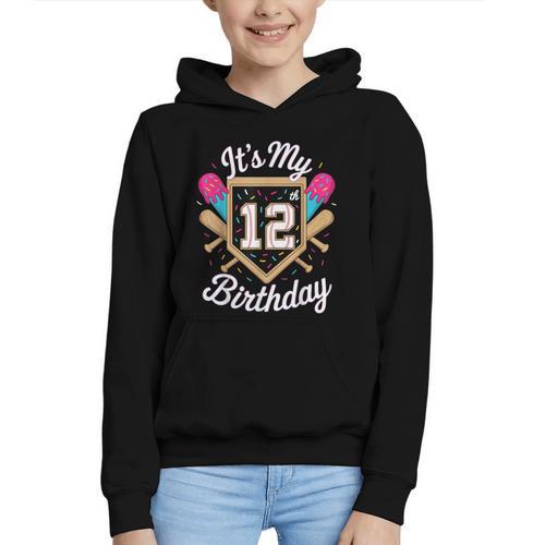 It's My 12th Birthday Baseball Fan Celebration Graphic Youth Hoodie - Sportilla