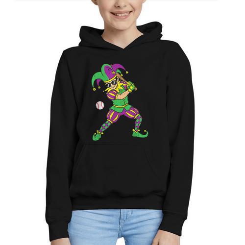 Jester Baseball Mardi Gras Carnival Sport Men Boy Teen Kids Graphic Youth Hoodie - Sportilla