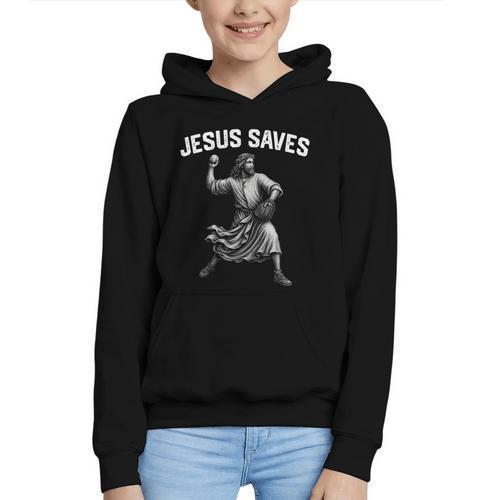 Jesus Saves Shirt Religious Christian Faith Baseball Graphic Youth Hoodie - Sportilla