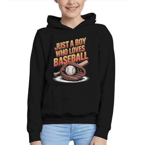 Just A Boy Who Loves Baseball Player Kids Graphic Youth Hoodie - Sportilla