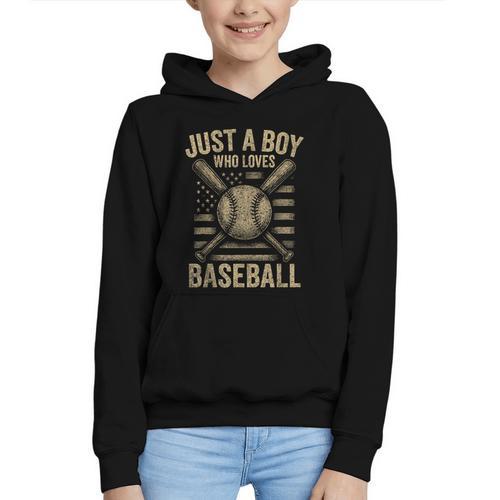 Just a Boy Who Loves Baseball Graphic Youth Hoodie - Sportilla