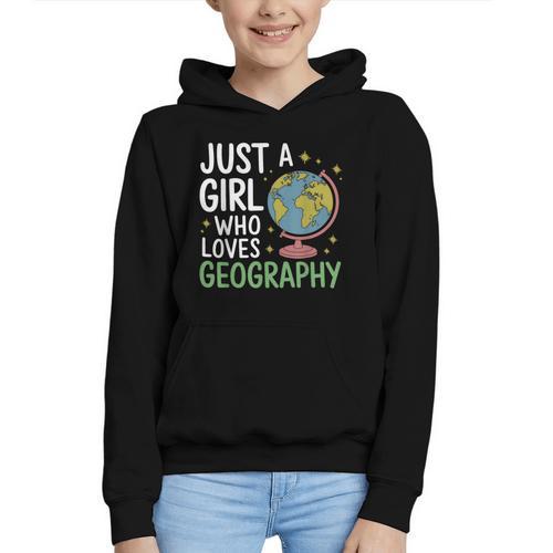 Just a Girl Who Loves Geography Back To School Kids Girls Graphic Youth Hoodie - Savourry