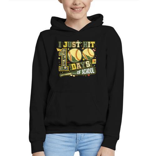 I Just Hit 100 Days Of School Baseball Teacher Boy Girl Kid Graphic Youth Hoodie - Sportilla