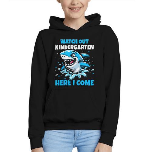 Kids Back To School Watch Out Kindergarten Here I Come Shark Boys Graphic Youth Hoodie - Savourry