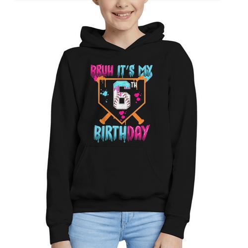 Kids Baseball Drip Bruh It's My 6th Birthday Boy Ice Cream Drip Graphic Youth Hoodie - Sportilla